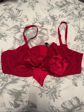 Red Satin & Lace Bow Balcony Bra by